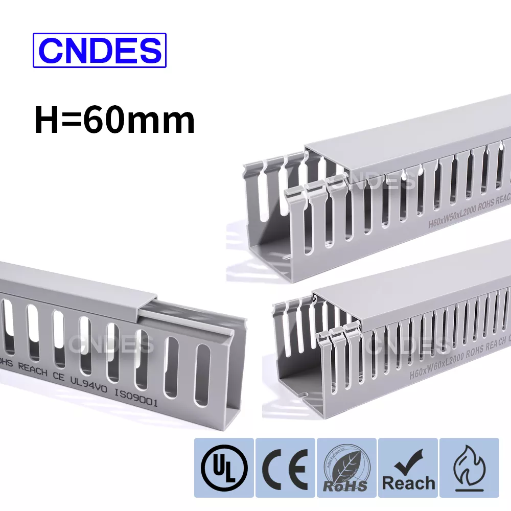 60 mm hoher, grauer, geschlitzter PVC-Verkabelungskanal